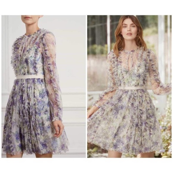 Needle & Thread Lilacs Garland Floral Mini Dress Size 2 - Picture 1 of 14